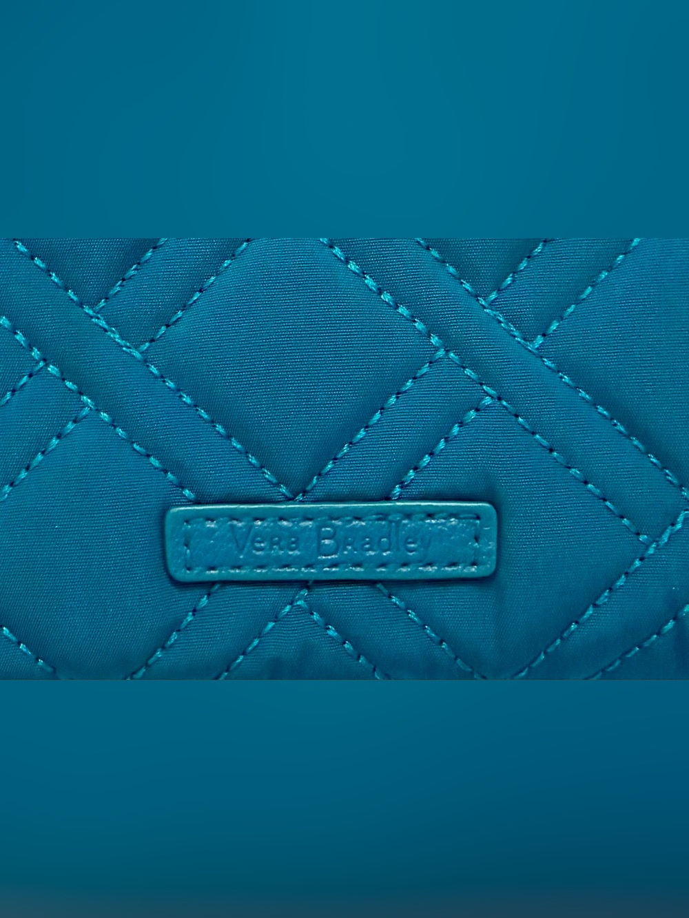 Vera Bradley Georgia Microfiber Teal Quilted Zip Wallet RFID - Picture 4 of 4